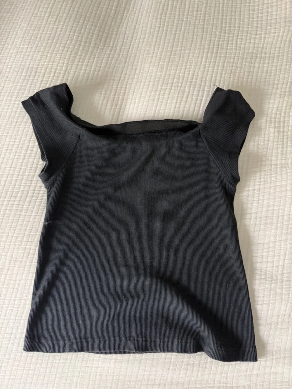 Brandy Melville Black Ribbed Square Neck Tee - Picture 1 of 3